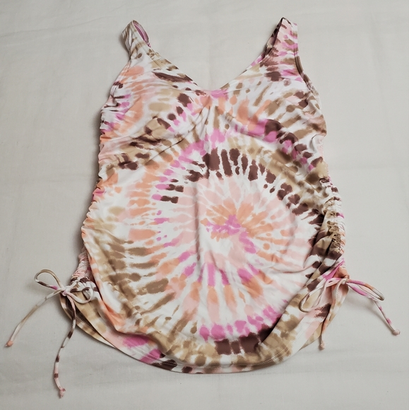 Lands End Waist Tie Tankini Swimsuit Top Tie Dye Pink Size 6 Built in Bra Summer - Picture 9 of 9